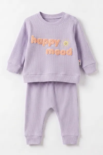 Lila (3-24 Ay) Süzene Nakışlı Waffle  Kız Bebek 2'li  Takım 473054