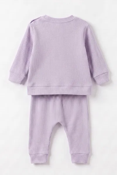 Lila (3-24 Ay) Süzene Nakışlı Waffle  Kız Bebek 2'li  Takım 473054