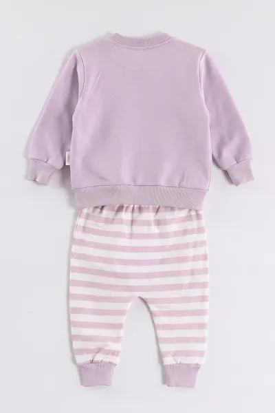 Lila (3-24 Ay) Süzene Tavşan Nakışlı  Kız Bebek 2'li  Takım 473049
