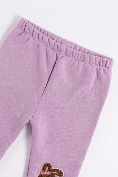 Lila (3-24 Ay) Süzene Tavşan Nakışlı Yaka Çıtlı 3 İp Şardonlu Kız Bebek Kışlık Takım 495555