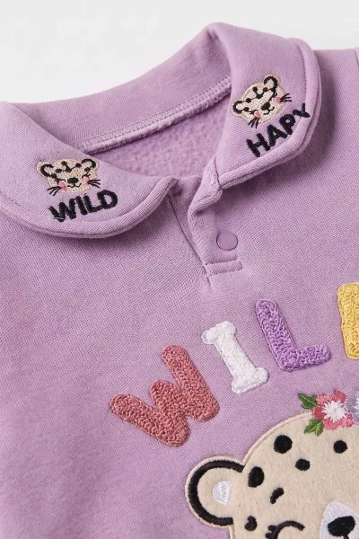 Lila (3-24 Ay) Wild  Nakışlı Yakası Patlı  3 İp Şardonlu Kız Bebek Kışlık Takım 486778