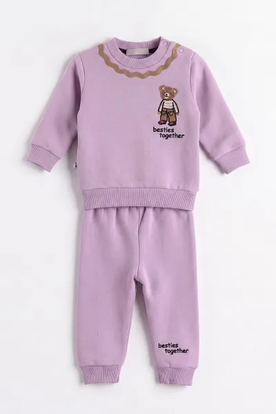 Lila (3-24 Ay)  Yakası Zincir   Nakışlı   3 İp Şardonlu Kız Bebek Kışlık Takım 486806