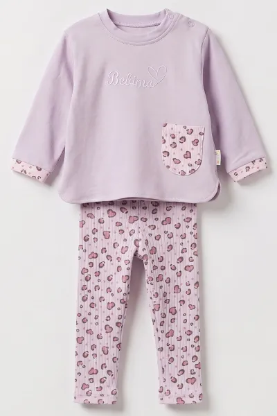 Lila (3-24 Ay)Nakış Detaylı Fitilli Taytlı Kız Bebek Takım 484117