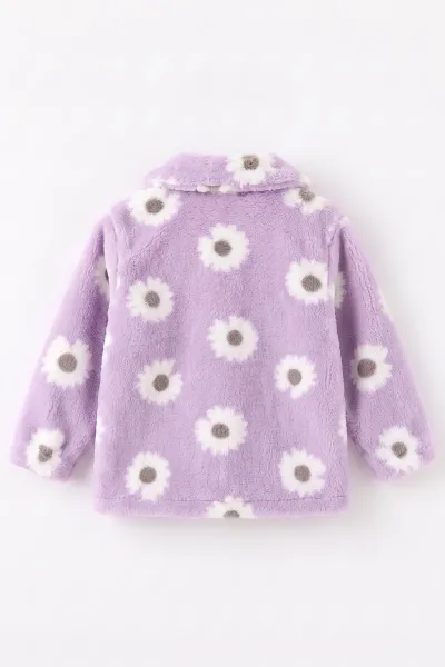 Lila (3-4 Yaş) Düğmeli Çiçek Desen Kız Çocuk Ceket Hırka 495692