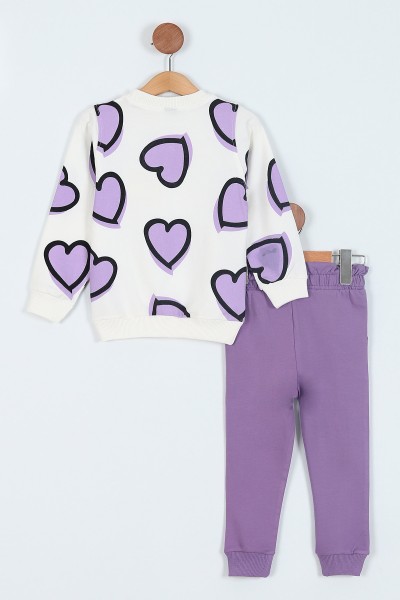 Lila (3-6 Yaş) Kalp Love Baskılı iki İp Kız çocuk Takım 216574