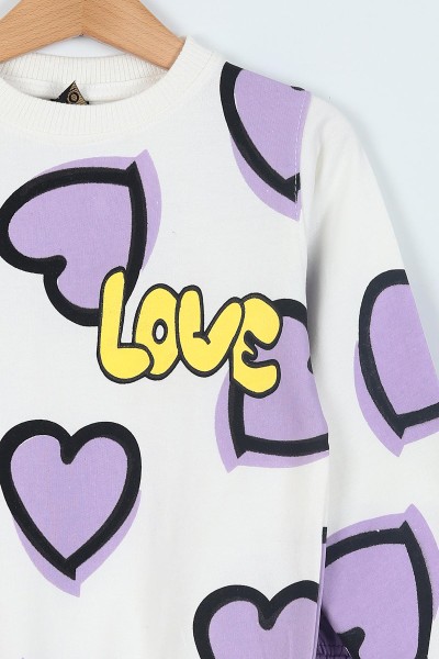 Lila (3-6 Yaş) Kalp Love Baskılı iki İp Kız çocuk Takım 216574