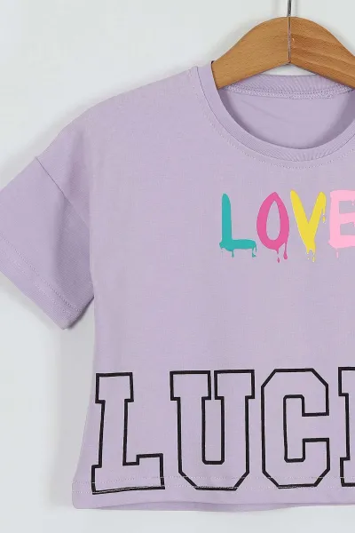 Lila (3-6 Yaş) Love Baskılı Kız Çocuk Takım 255698