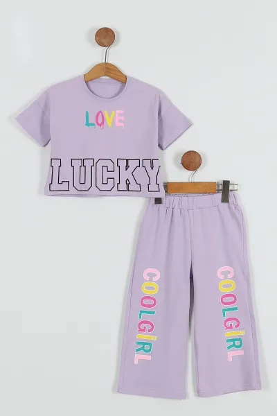 Lila (3-6 Yaş) Love Baskılı Kız Çocuk Takım 255698