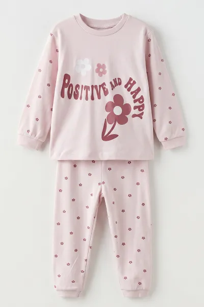 Lila (3-6 Yaş ) Papatya  Baskılı Penye Kız Çocuk  Pijama Takım 500339