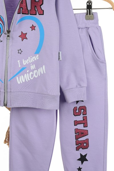 Lila (3-6 Yaş) Star Unicorn Baskılı Kız Çocuk Takım 142639