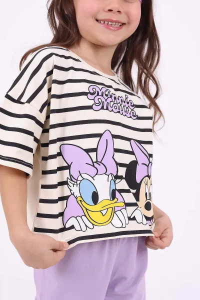 Lila (3-6 Yaş)Çizgi Desen Karakter Baskılı Kız Çocuk Yazlık Takım 347599