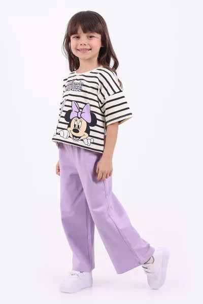 Lila (3-6 Yaş)Çizgi Desen Karakter Baskılı Kız Çocuk Yazlık Takım 347599
