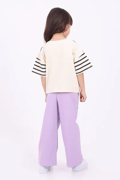 Lila (3-6 Yaş)Çizgi Desen Karakter Baskılı Kız Çocuk Yazlık Takım 347599