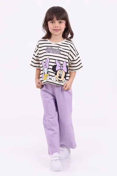Lila (3-6 Yaş)Çizgi Desen Karakter Baskılı Kız Çocuk Yazlık Takım 347599