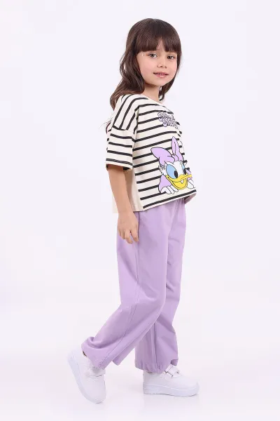 Lila (3-6 Yaş)Çizgi Desen Karakter Baskılı Kız Çocuk Yazlık Takım 347599
