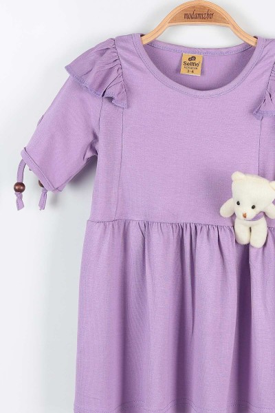 Lila (3-7 Yaş) Ayı Oyuncaklı Kol Boncuklu Kız Çocuk Elbise 169835