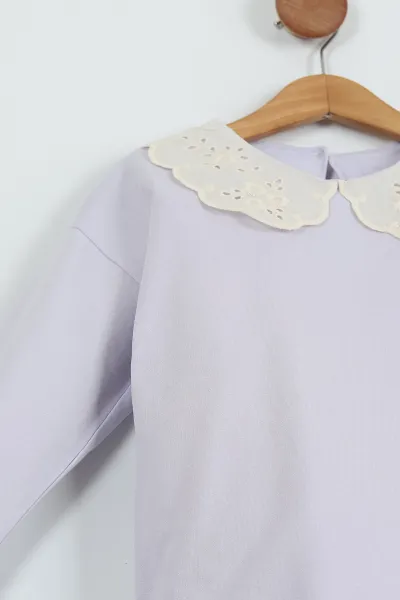 Lila (3-7 Yaş) Dantel Yakalı Kız Çocuk Takım 252148