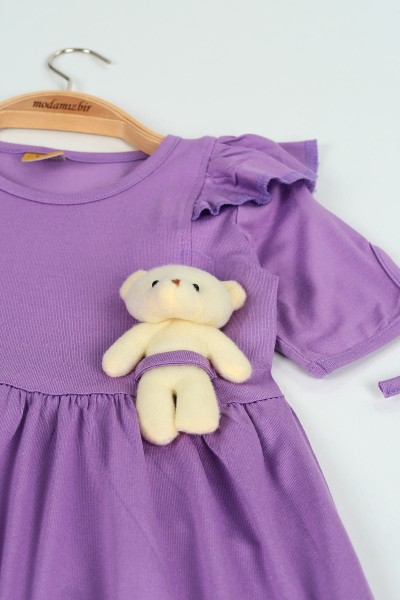 Lila (3-7 yaş) Kolu Boncuklu Kız Çocuk Elbise 118618