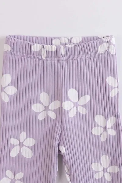 Lila (3-8 Yaş) Çiçek   Baskılı 2 İp Sweatli Fitilli Taytlı Kız Çocuk Mevsimlik Takım 490375