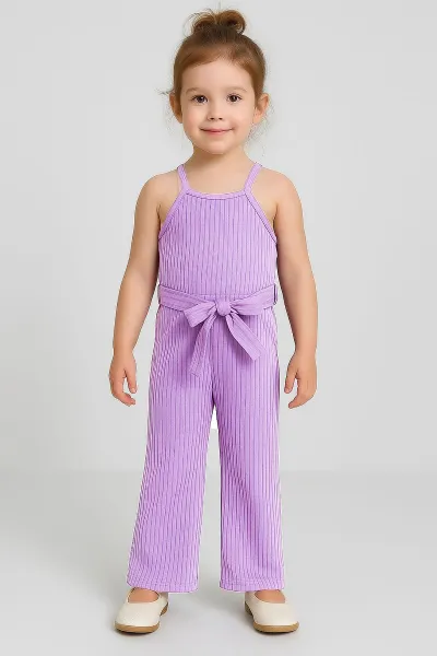 Lila (3-8 Yaş) İp Askılı Kemerli Fitilli Kız Çocuk Salopet 355825