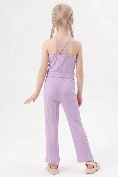 Lila (3-8 Yaş) İp Askılı Kemerli Fitilli Kız Çocuk Salopet 355825