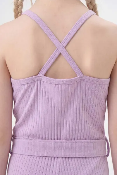 Lila (3-8 Yaş) İp Askılı Kemerli Fitilli Kız Çocuk Salopet 355825