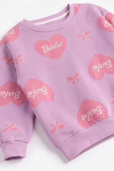 Lila (3-8 Yaş)Barbie Baskılı 3 İp Şardonlu Kız Çocuk Takım 486343