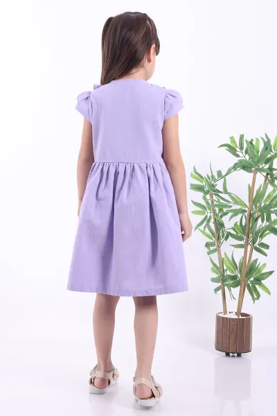 Lila (3-8 Yaş)Önden Fırfırlı Düğmeli Kız Çocuk Elbise 345127