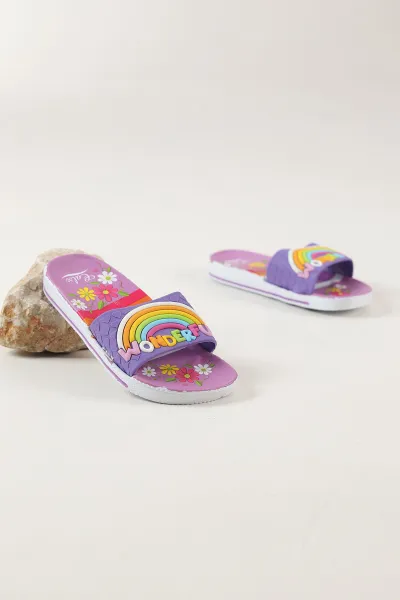 Lila ( 31 - 35 ) Figürlü Kız Çocuk Terlik 462494