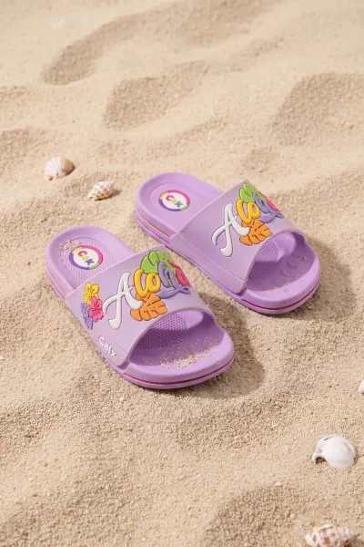 Lila ( 30 - 35 ) Figürlü Kız Çocuk Terlik 462496