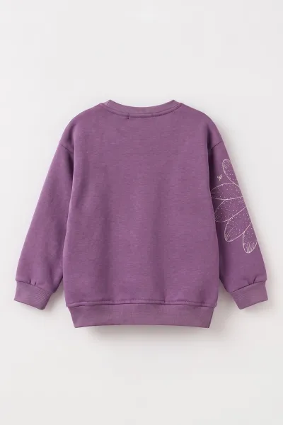 Lila (4-12 Yaş) Çiçek Baskılı İçi Şardonlu Kız Çocuk Sweatshirt 495885