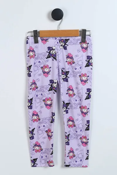 Lila (4-12 Yaş) Karakter Baskılı Ön Düğmeli Göz Bandı Detaylı Kız Çocuk Pijama Takım 340506