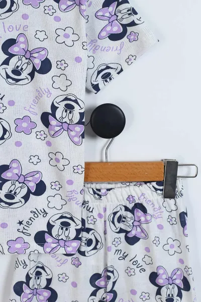 Lila (4-12 Yaş) Karakter Desenli Kısa Kol ve Şortlu Yazlık Kız Çocuk Pijama Takım 341034