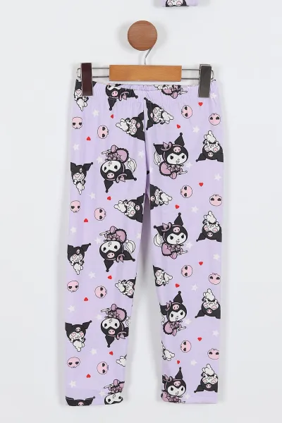 Lila (4-12 Yaş)Kalp  Baskılı Ön Düğmeli Göz Bandı Detaylı Kız Çocuk Pijama Takım 337928