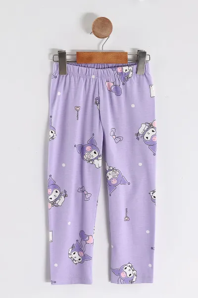 Lila (4-12 Yaş)Karakter  Baskılı Kısa Kol Ön Düğmeli Göz Bandı Detaylı Kız Çocuk Pijama Takım 453244
