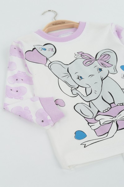 Lila (4-6 Yaş) Fil Baskılı Kız Çocuk Pijama Takı 132845