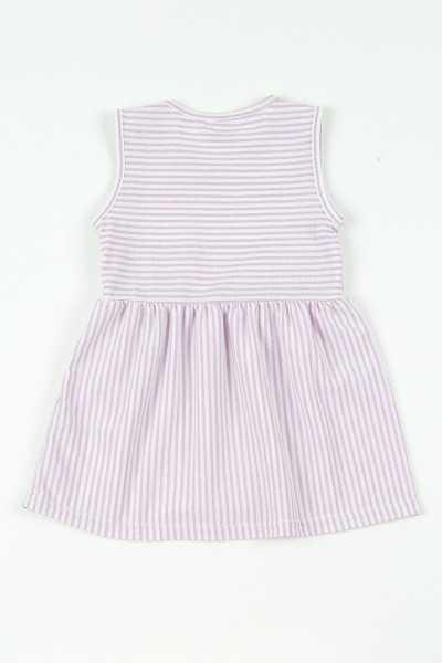 Lila (4-8 yaş) Düğme Detay Çizgili Kız Çocuk Elbise 108741