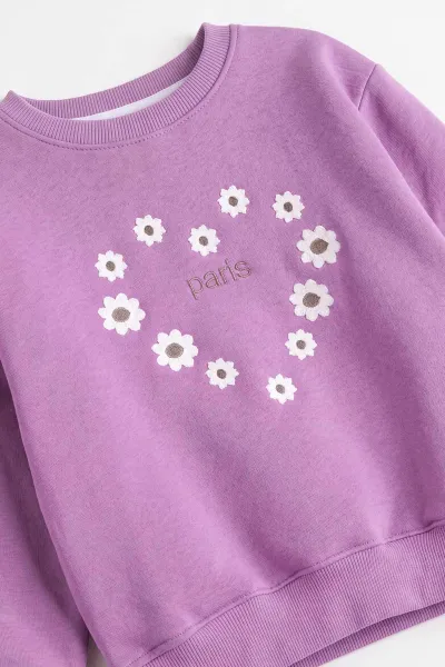 Lila (5-12 Yaş)Çiçek Nakışlı Bisiklet Yaka 3 İp Şardonlu Kız Çocuk Kışlık Takım 488776