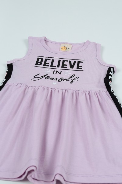 Lila (5-8 Yaş) Believe Baskılı Kız Çocuk Elbise 97711