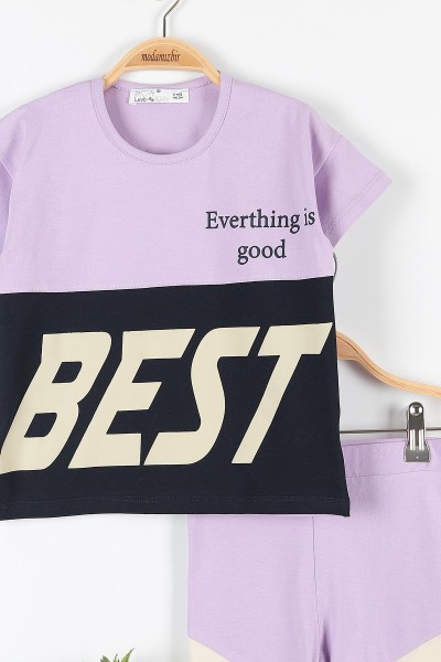 Lila (5-8 Yaş) Best Baskılı Parça Detaylı Taytlı Kız Çocuk Takım 172751