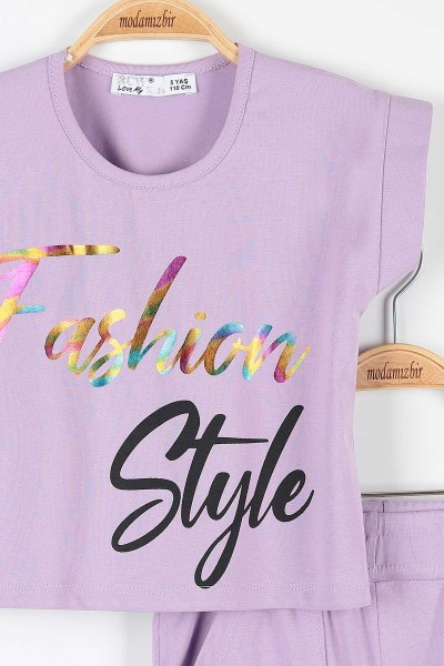 Lila (5-8 Yaş) Fashion Baskılı Kol Detaylı Kız Çocuk Takım 172741