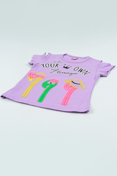 Lila (5-8 yaş) Flamingo Baskılı Kız Çocuk Tşört 105050