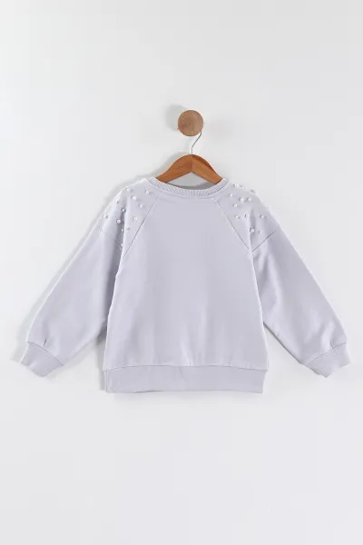 Lila (5-8 Yaş)Omuzları İncili Kız Çocuk Sweatshirt 432895