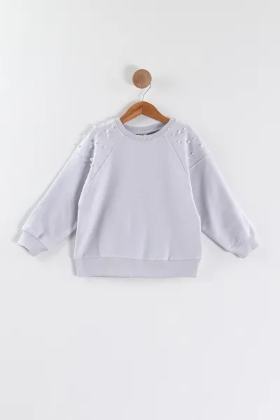 Lila (5-8 Yaş)Omuzları İncili Kız Çocuk Sweatshirt 432895