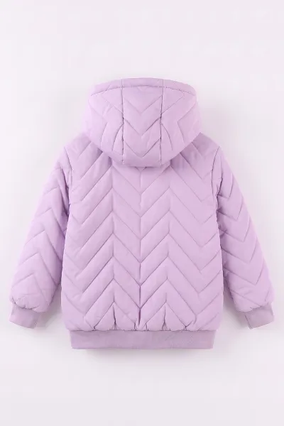 Lila (5-9 Yaş) Çavuş Desenli Kapüşonlu Kız Çocuk Mont 494216
