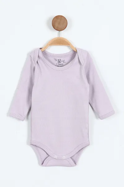 Lila (6-12 Ay ) Uzun Kol Düz Bebek Çıtçıtlı Badi 401341