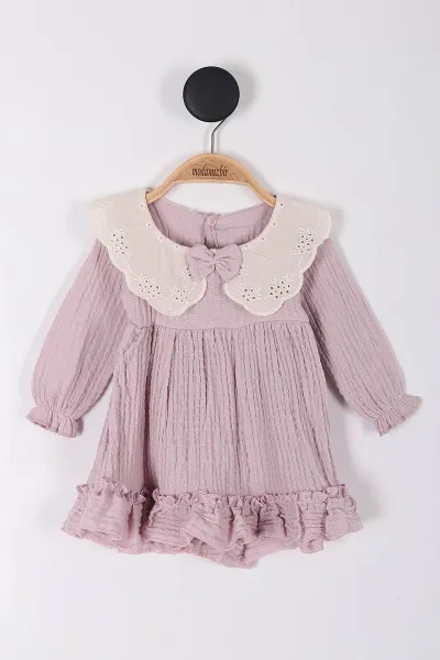 Lila (6-18 Ay) Brode Yakalı Müslin Kız Bebek Elbise 258639