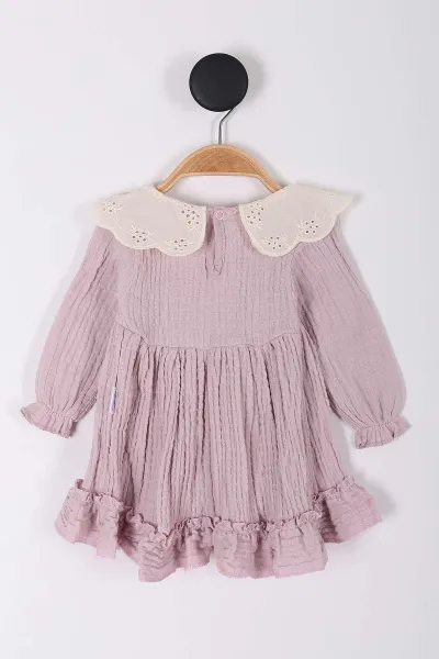Lila (6-18 Ay) Brode Yakalı Müslin Kız Bebek Elbise 258639