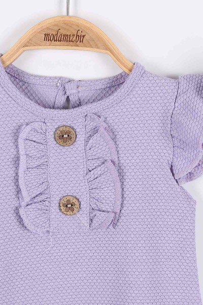 Lila (6-18 Ay) Güpürlü Düğme Detaylı Kız Bebe Tulum 175394