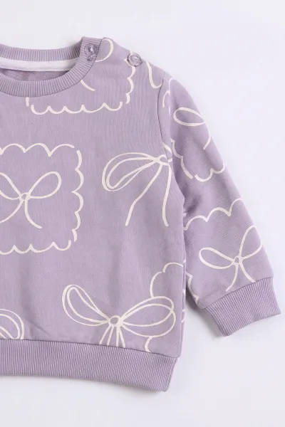 Lila (6-18 Ay)Fiyonk Baskılı Omzu Düğmeli Kız Bebek Takım 478102